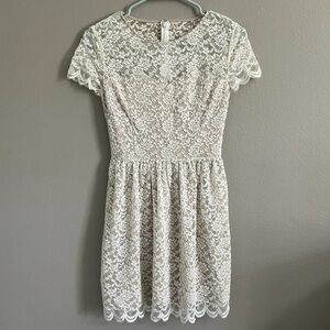 Express | Western Boho White Lace Babydoll Formal Lined Zip Dress - Women’s 0